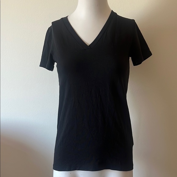 Theory V Neck Black Short Sleeve Stretch Shirt Size SP - Picture 1 of 7